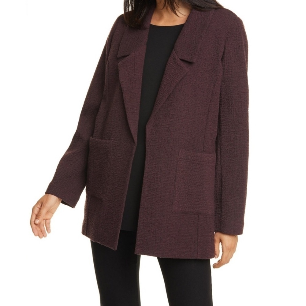 EILEEN FISHER XS Textured Jacket Blazer Oversized Open-Front Purple